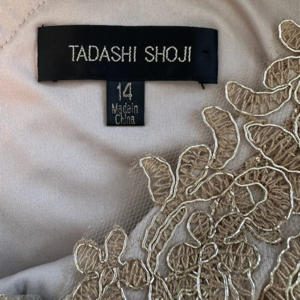 Tadashi Shoji  Gold Metallic Laced Dress. Size 14